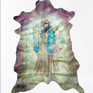 Pen and ink artwork Asian warrior on leather